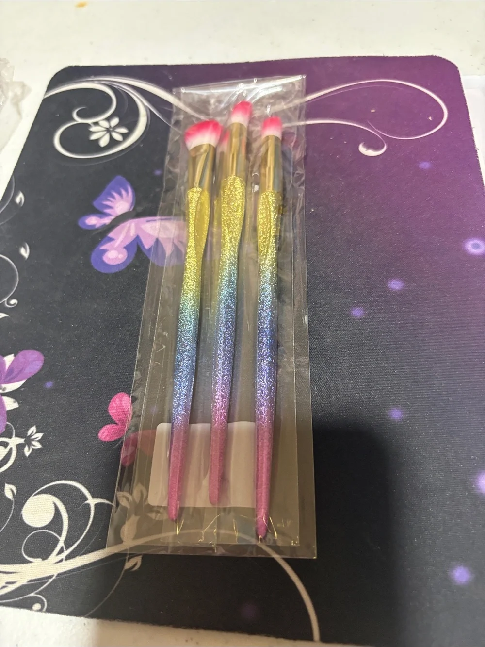 Glitter Ombre Eye Brush Trio - Pink, Blue & Gold